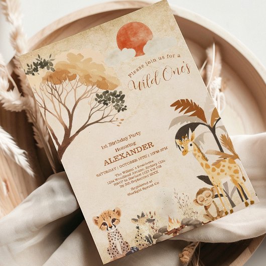 Tropical Safari Wild One Jungle Animals Geburtstag Einladung