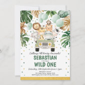 Tropical Safari Wild One Jungle Animals Geburtstag Einladung (Vorderseite)