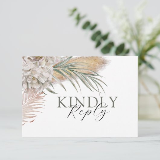 Tropical Sage Green Floral Wedding RSVP (Stehend Vorderseite)