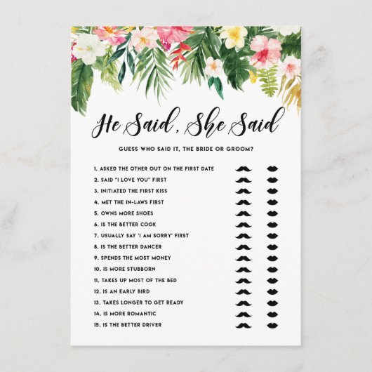 Tropical sagte er sagte, sie sagte Bridge oder Gam Begleitkarte (Vorderseite)