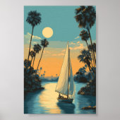 Tropical Sailboat Sunset - Palm Tree Lagoon Art Poster (Vorne)