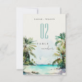 Tropical Sand Beach Palm Tree Hochzeit Tischnummer (Rückseite)