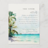 Tropical Sand Beach Palmen Hochzeitsdetails Begleitkarte (Vorderseite)