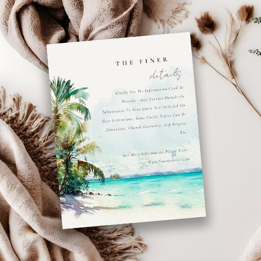 Tropical Sand Beach Palmen Hochzeitsdetails Begleitkarte