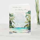 Tropical Sand Beach Watercolor Palmen Hochzeit Dankeskarte (Vorderseite)