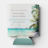Tropical Sand Beach Watercolor Palmen Hochzeit Dosenkühler (Rückseite)