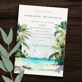 Tropical Sand Beach Watercolor Palmen Hochzeit Einladung