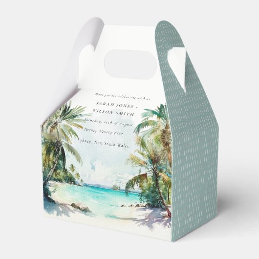 Tropical Sand Beach Watercolor Palmen Hochzeit Geschenkschachtel (Vorderseite)