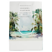 Tropical Sand Beach Watercolor Palmen Hochzeit Mittlere Geschenktüte (Rückseite)