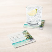 Tropical Sand Beach Watercolor Palmen Hochzeit Rechteckiger Pappuntersetzer (Vor Ort)