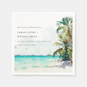 Tropical Sand Beach Watercolor Palmen Hochzeit Serviette (Vorderseite)