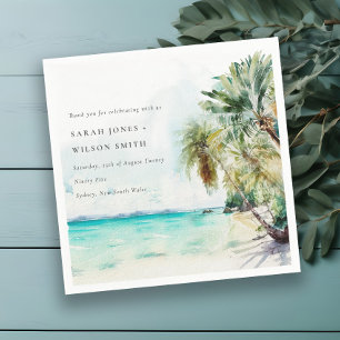 Tropical Sand Beach Watercolor Palmen Hochzeit Serviette