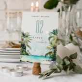 Tropical Sand Beach Watercolor Palmen Hochzeit Tischnummer
