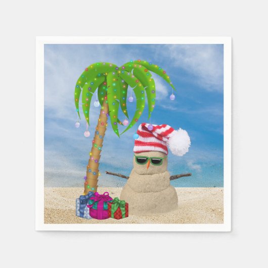 Tropical Sand Man Weihnachten mit Palmen Serviette (Vorderseite)