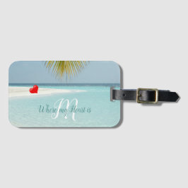 Tropical Sandy Beach Aqua Monogram Heart Palm Gepäckanhänger