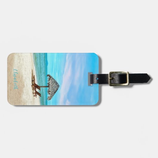 Tropical Sandy Beach Individuelle Name Gepäckanhänger (Vorderseite horizontal)