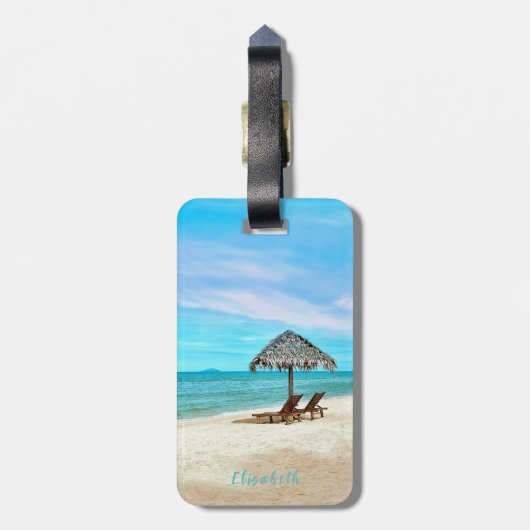 Tropical Sandy Beach Individuelle Name Gepäckanhänger (Rückseite vertikal)