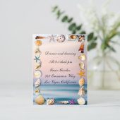 Tropical Sandy Beach & Seashells Hochzeitsempfang Einladung (Stehend Vorderseite)