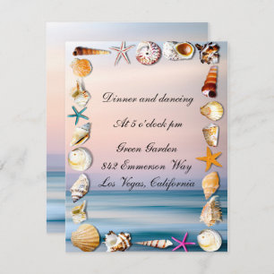 Tropical Sandy Beach & Seashells Hochzeitsempfang Einladung