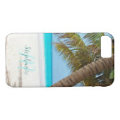 Tropical Sandy Beach Türkis Monogram Palm Tree Case-Mate iPhone Hülle (Rückseite (Horizontal))
