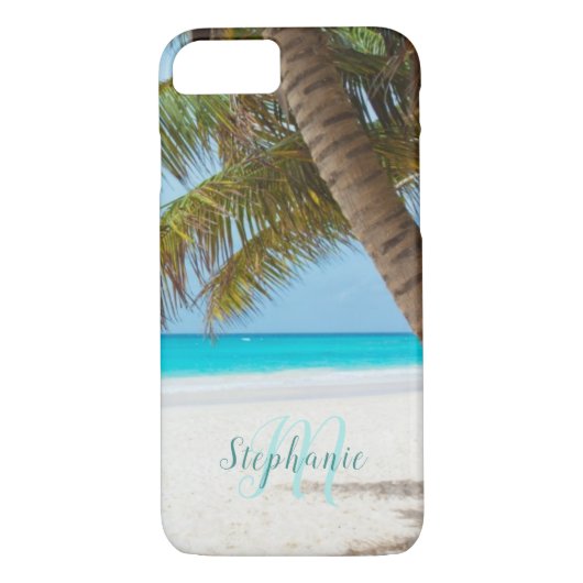 Tropical Sandy Beach Türkis Monogram Palm Tree Case-Mate iPhone Hülle (Rückseite)