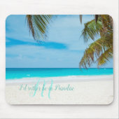 Tropical Sandy Beach Türkis Monogram Palm Tree Mousepad (Vorne)