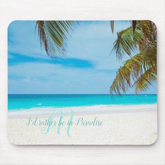 Tropical Sandy Beach Türkis Monogram Palm Tree Mousepad (Vorne)