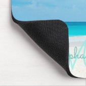 Tropical Sandy Beach Türkis Monogram Text Palm Mousepad (Ecke)
