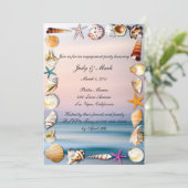 Tropical Sandy Beach und Seashell Engagement Party Einladung (Stehend Vorderseite)