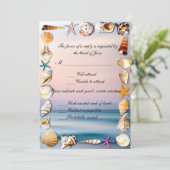 Tropical Sandy Beach und Seashell Wedding Response Einladung (Stehend Vorderseite)