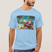 Tropical Santa Beach Christmas Flat Holiday Card T-Shirt (Vorderseite)