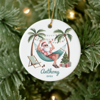 Tropical Santa Christmas Keramik Ornament