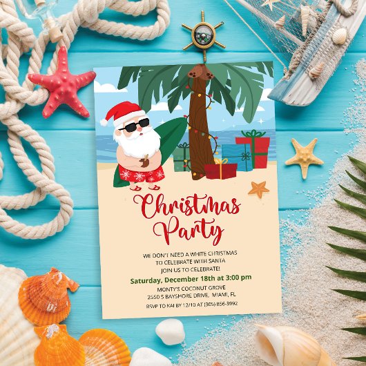 Tropical Santa Christmas Party Einladung