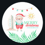 Tropical Santa Christmas Sticker<br><div class="desc">Feiern Sie den Urlaub dieses Jahr mit diesen lustigen personalisierten tropischen Weihnachtsaufklebern! Passende Geschenketiketten,  Geschenktaschen und Packpapier erhältlich!</div>