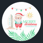 Tropical Santa Christmas Sticker<br><div class="desc">Feiern Sie den Urlaub dieses Jahr mit diesen lustigen personalisierten tropischen Weihnachtsaufklebern! Passende Geschenketiketten,  Geschenktaschen und Packpapier erhältlich!</div>