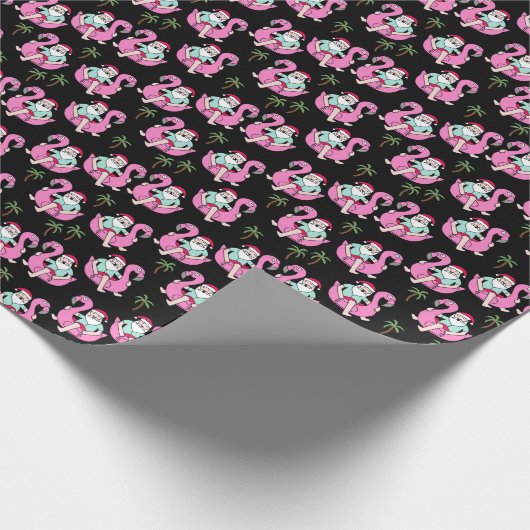 Tropical Santa Flamingo Floß schwarz Geschenkpapier (Ecke)