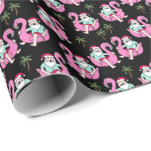 Tropical Santa Flamingo Floß schwarz Geschenkpapier (Rolleneckpunkt)