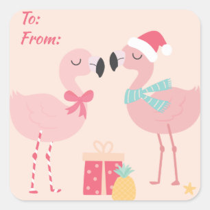 Tropical Santa Flamingo's - Weihnachten Quadratischer Aufkleber