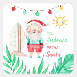Tropical Santa Gift Tag Aufkleber