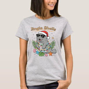 Tropical Santa Manatee Weihnachten Jingle Shells T-Shirt