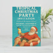 Tropical Santa Pool Christmas Party Invite Einladung (Stehend Vorderseite)