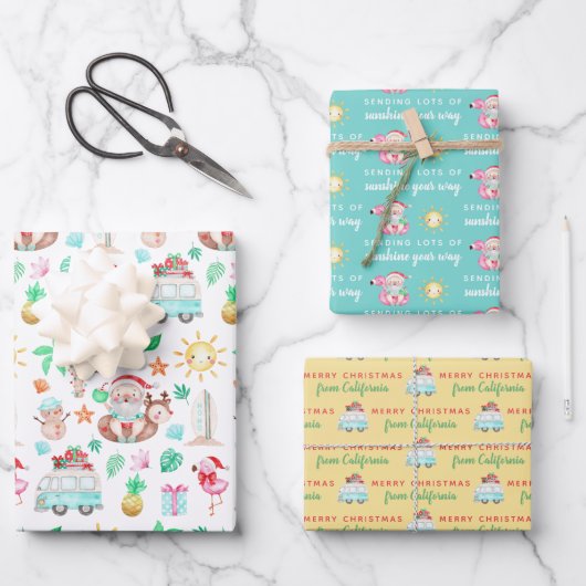Tropical Santa Wrapping Paper Sheets Geschenkpapier Set (Vorderseite)