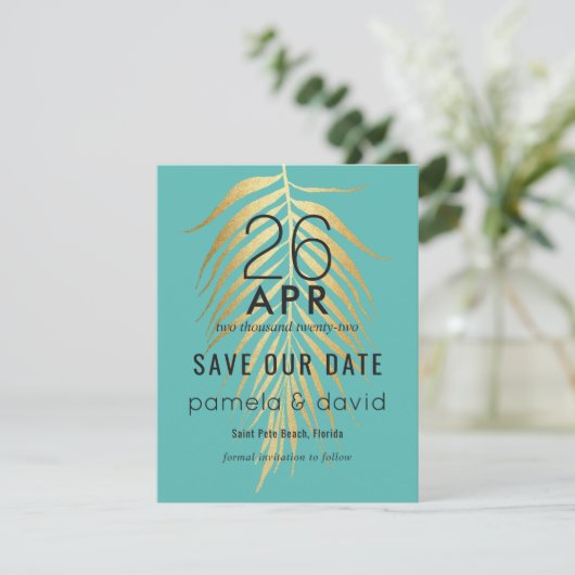 Tropical Save the Date Caribbean Blue (Stehend Vorderseite)