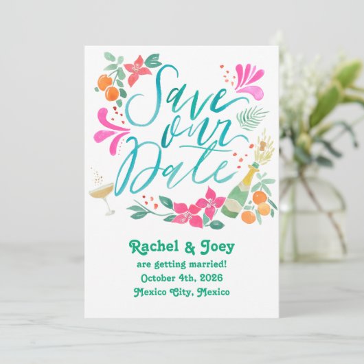 Tropical Save the Date Einladung (Stehend Vorderseite)