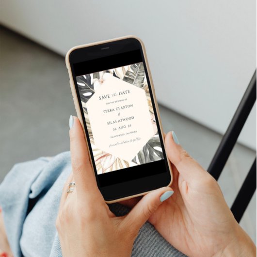 Tropical Save the Date Monstera Leaf Einladung