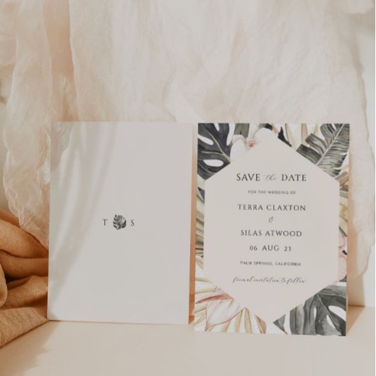 Tropical Save the Date Monstera Leaf Einladung