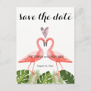 Tropical Save the Date   rosa Flamingos Postkarte