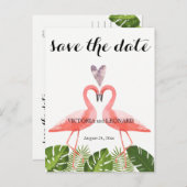 Tropical Save the Date | rosa Flamingos Postkarte (Vorne/Hinten)