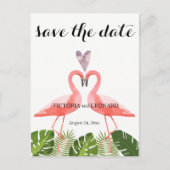 Tropical Save the Date | rosa Flamingos Postkarte (Vorderseite)