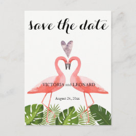 Tropical Save the Date | rosa Flamingos Postkarte